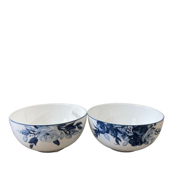 Mikasa DARCY Porcelain Dessert Bowls 4.5in Set of 2  Blue & White Floral New - Picture 1 of 5